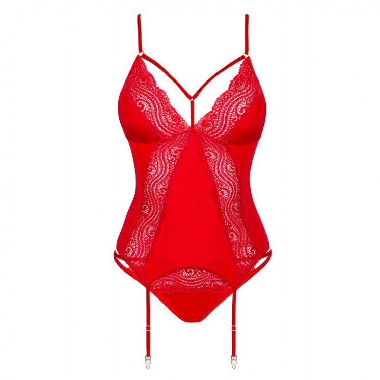 tendance sensuelle : corset et culotte rouge diyosa de la marque obsessive 