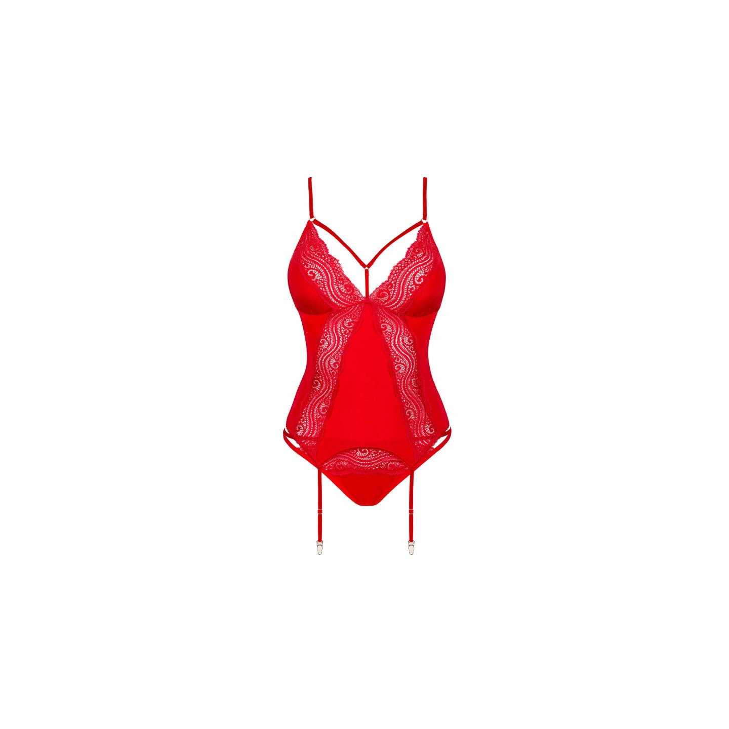 tendance sensuelle : corset et culotte rouge diyosa de la marque obsessive 