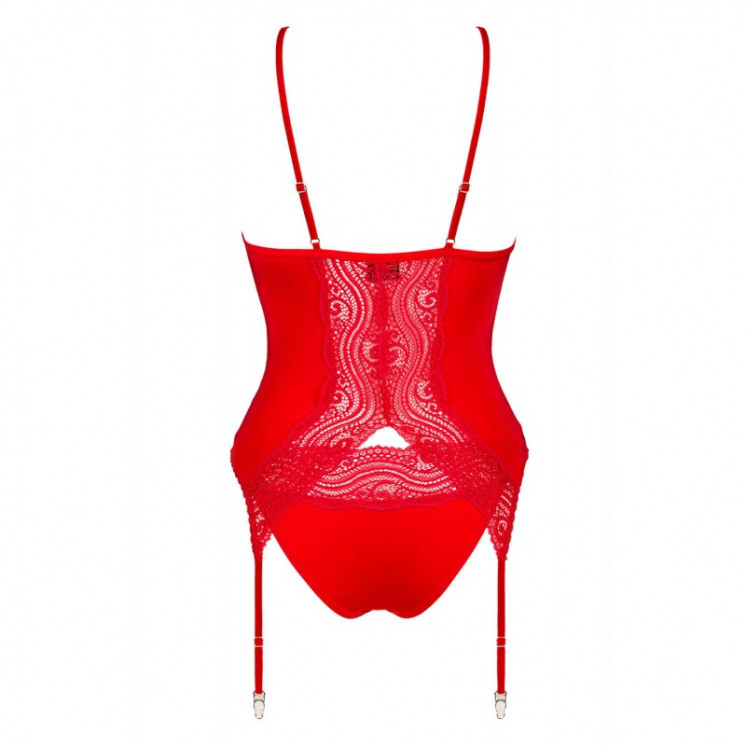 tendance sensuelle : corset et culotte rouge diyosa de la marque obsessive 